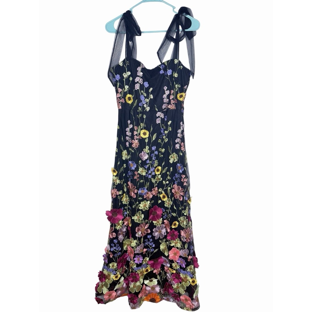 Lulus 3D Colorful Floral Embroidered Tie-Strap Thriving Poise Maxi Dress Size L - Picture 2 of 16